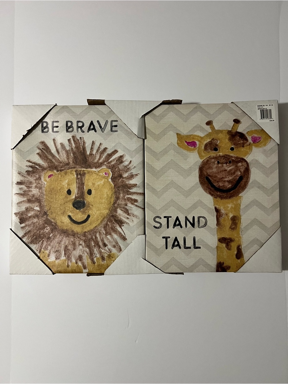 Neutral Chevron Lion & Giraffe Wall Art Set - Bravery & Stand Tall